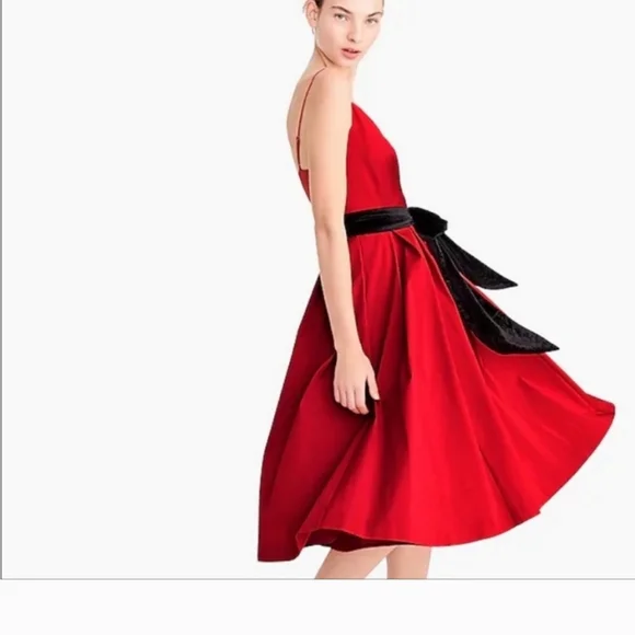 🎉HP🎉 J. Crew A-Line Holiday Red Spaghetti Strap Dress With Velvet Sash - 4 - Picture 3 of 15